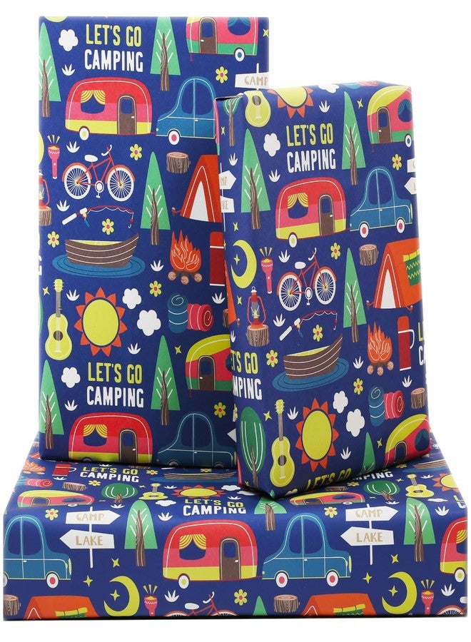 AircooL Let's Go Camping Wrapping Paper, 6 Sheets Adventure Tent Tree Car Torch Camp Wrap Paper, 20 x 28 inches Per Sheet Camping Gift Paper for Kids Boys Girls Birthday Outdoor Party - Image 1